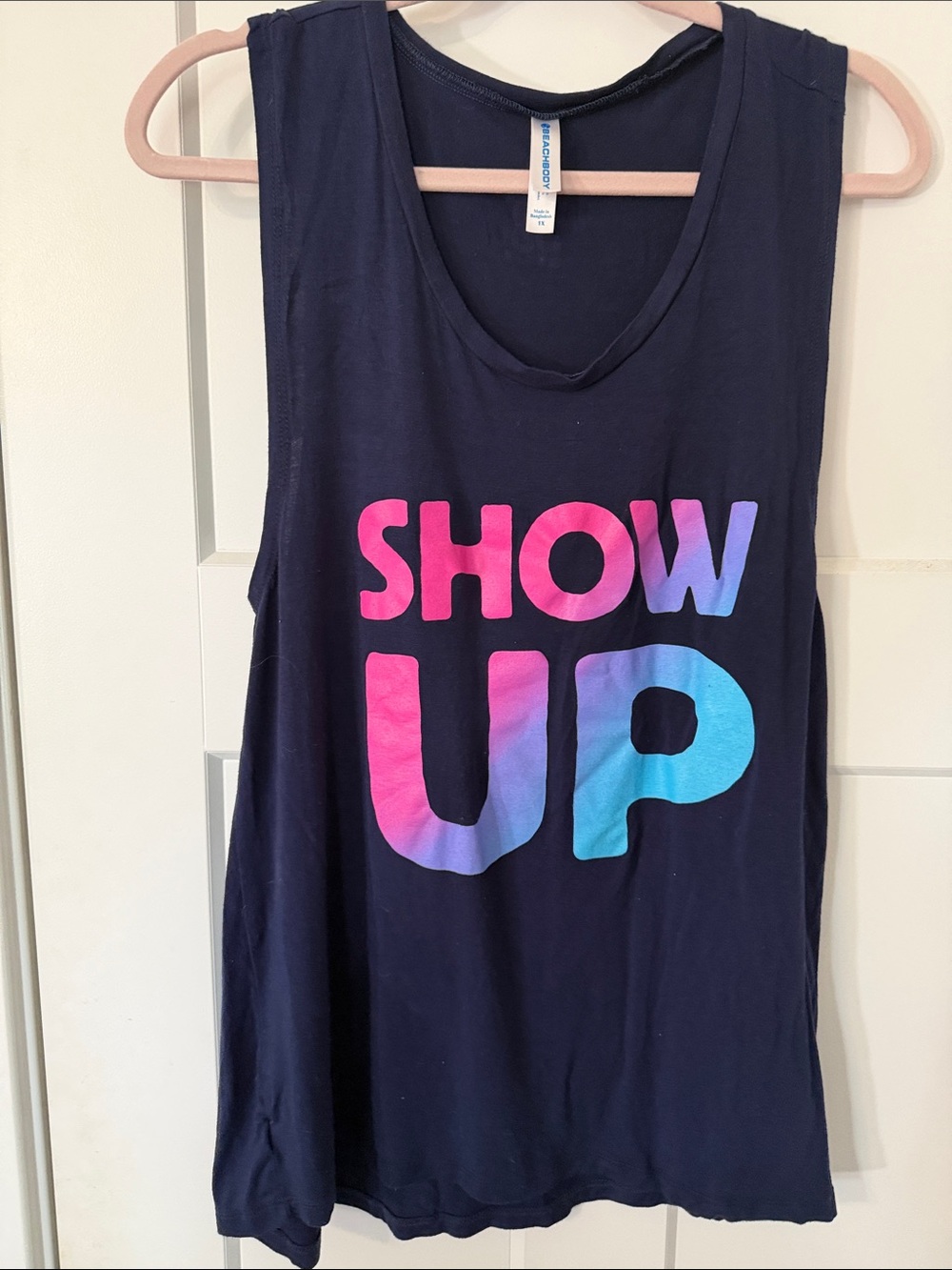 Beachbody Navy Top with Light Pink Stripe